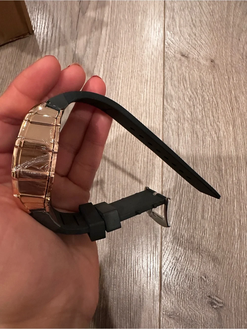 Gold-Tone Men's Skeleton Dial Watch with Black Strap